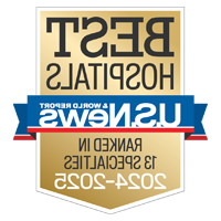 U S  News and World Report badge recognizing UCSF's ranking among the leading hospitals in 13 specialty areas for 2024 to 2025 